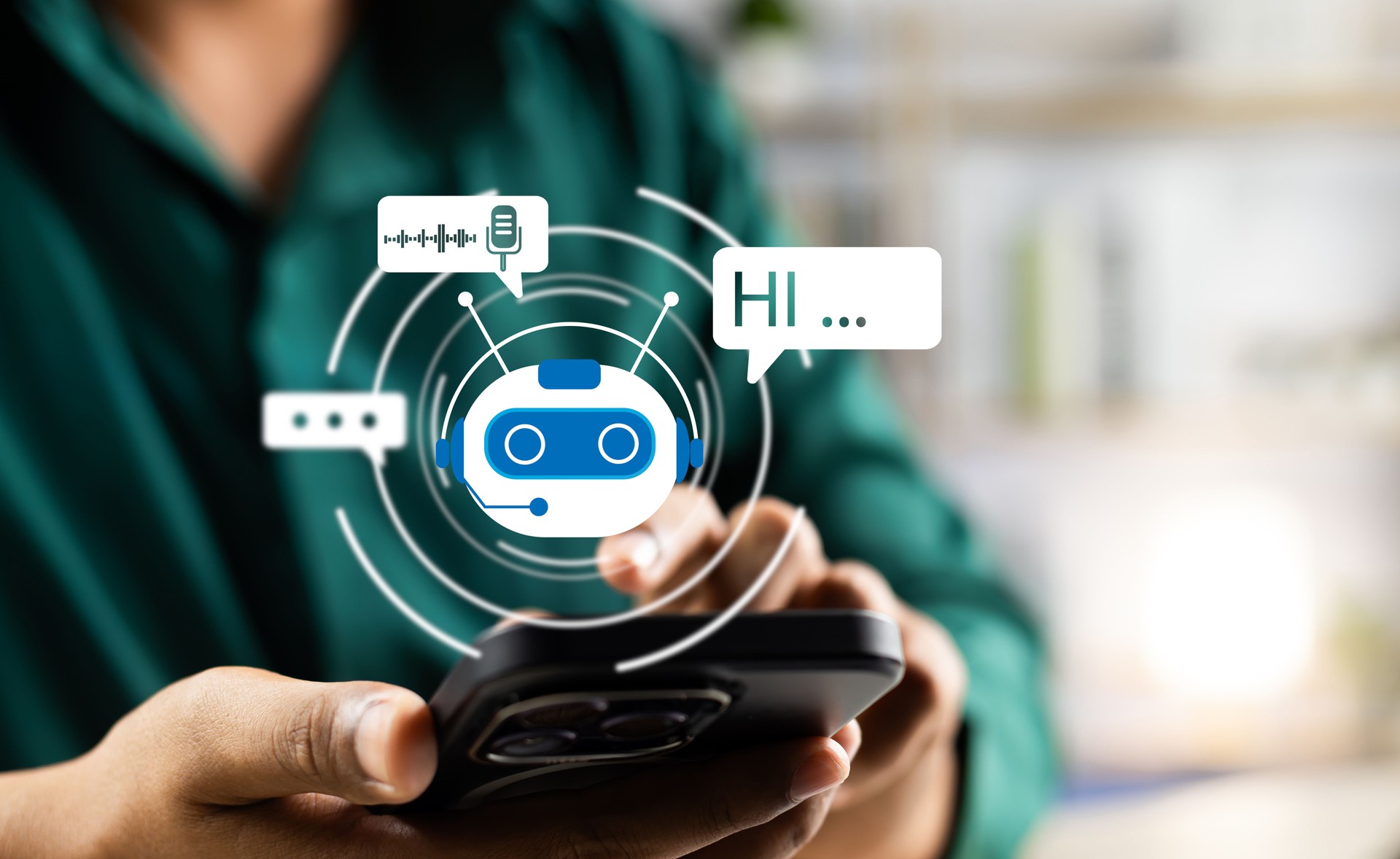 AI Artificial Intelligence,Digital chatbot, Man chatting with digital assistant chatbot on mobilephone on internet application,Future of customer service man utilizes AI chatbot for instant assistance